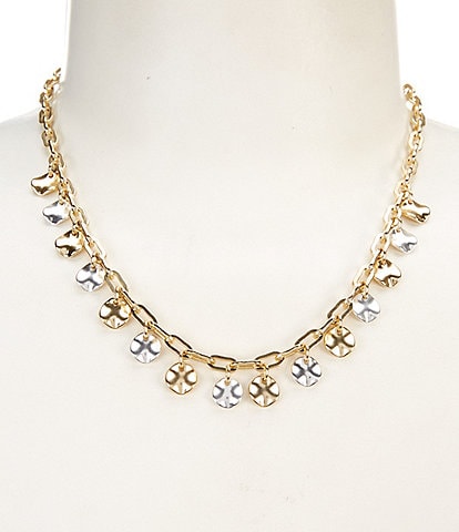 Lucky Brand Two Tone Charm Chain Collar Necklace