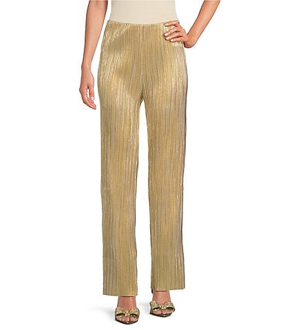 Lucy Paris Alinda Plisse Metallic Pull On Pants