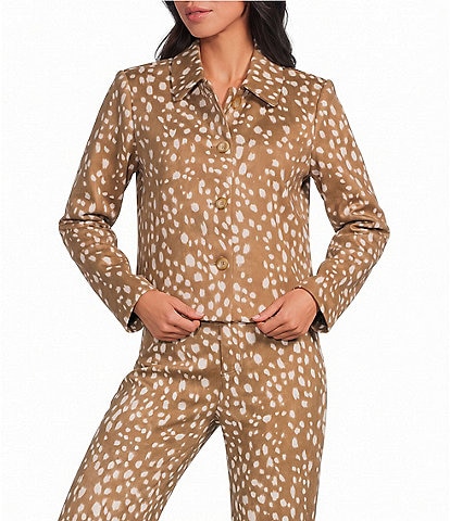 Lucy Paris Bambi Printed Collared Long Sleeve Button Front Coordinating Suede Jacket