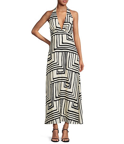 Lucy Paris Delaney Geometric Halter Neck Sleeveless Maxi Dress
