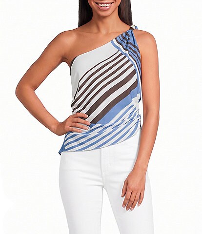 Lucy Paris Harris Printed Beaded One Shoulder Sleeveless Coordinating Top