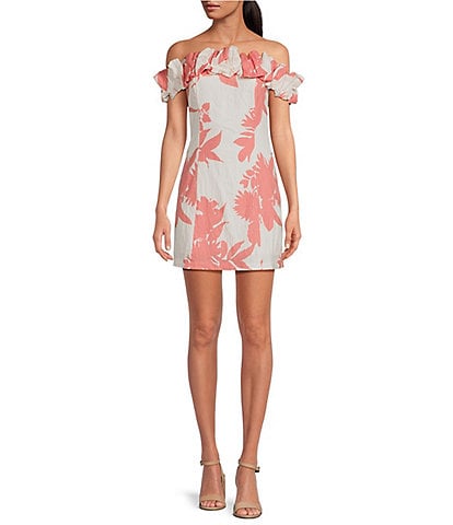 Lucy Paris Kynzie Floral Print Off-The-Shoulder Ruffle Sheath Dress