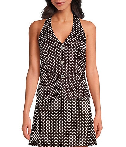 Lucy Paris Lea Polka Dot Halter V-Neck Sleeveless Coordinating Vest Top