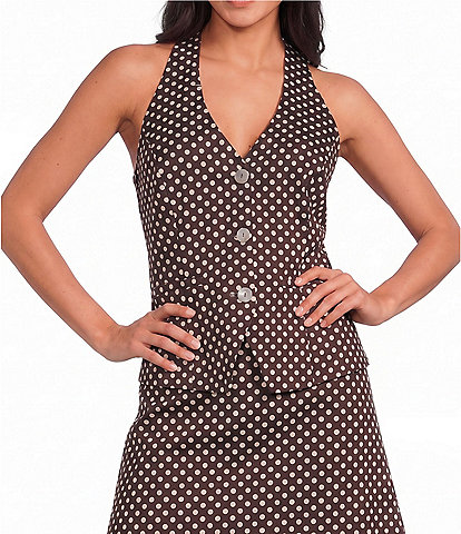 Lucy Paris Lea Polka Dot Halter V-Neck Sleeveless Coordinating Vest Top