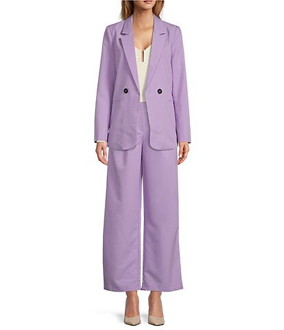 Lucy Paris Lilac Notch Lapel Long Sleeve Button Front Blazer & Lilac Pleated Front High Waisted Wide Leg Trouser Pants