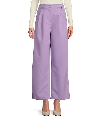 Lucy Paris Lilac Pleated Front High Waisted Coordinating Wide Leg Trouser Pants