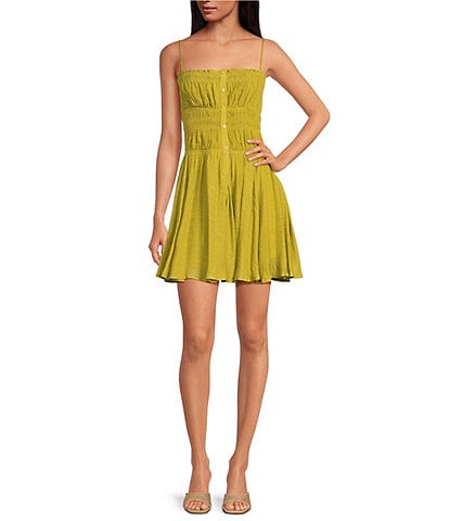 Lucy Paris Malvina Square Neck Sleeveless Smocked Bodice Mini Dress