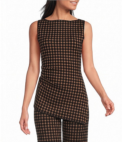 Lucy Paris Mia Dot Patterned Boat Neck Sleeveless Asymmetric Hem Coordinating Knit Top