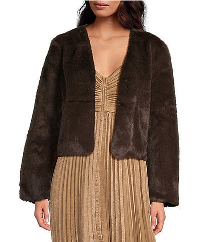 Lucy Paris Plaza Faux Fur V-Neck Long Sleeve Jacket