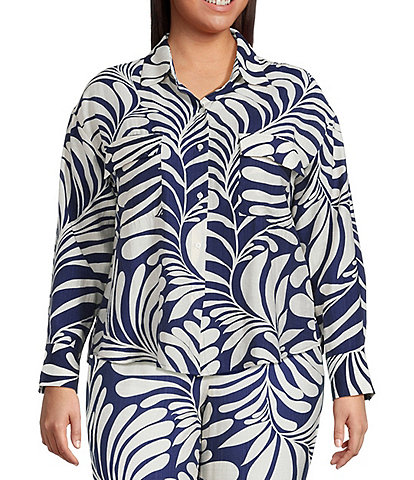 Lucy Paris Plus Carlen Printed Long-Sleeve Cargo-Pocket Blouse