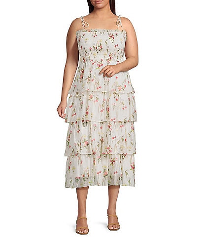 Lucy Paris Plus Floral Print Ruffle Tiered Midi Dress