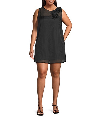 Lucy Paris Plus Kenia Floral Applique Sleeveless Mini Shift Dress