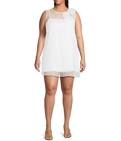 Lucy Paris Plus Kenia Floral Applique Sleeveless Mini Shift Dress