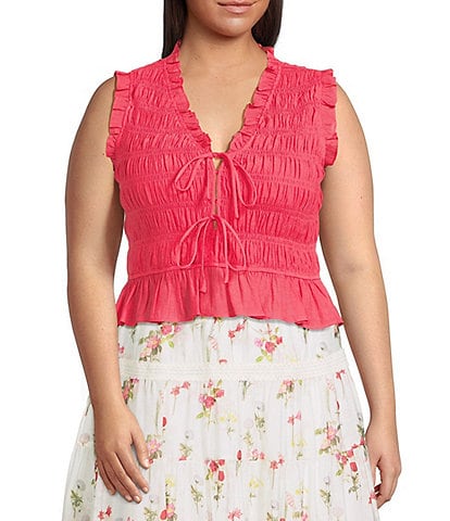 Lucy Paris Plus Livia Smocked Ruffle Short Sleeve Blouse