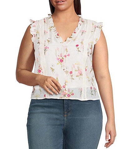 Lucy Paris Plus Olivia Prairie V-Neck Floral Print Blouse