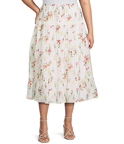 Lucy Paris Plus Olivia Tiered Midi Floral Skirt