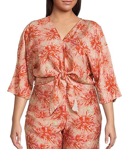 Lucy Paris Plus Rae Printed Tie Top Blouse