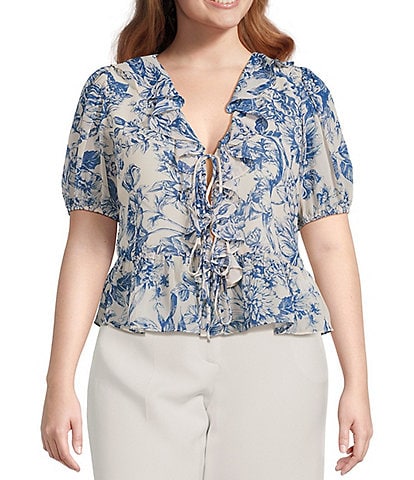 Lucy Paris Plus Size Bea Short-Sleeve Printed Ruffled Top