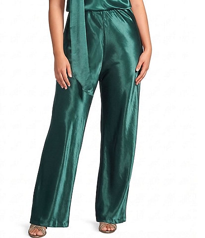 Lucy Paris Plus Size Jeiel Satin High Rise Wide Leg Coordinating Pants