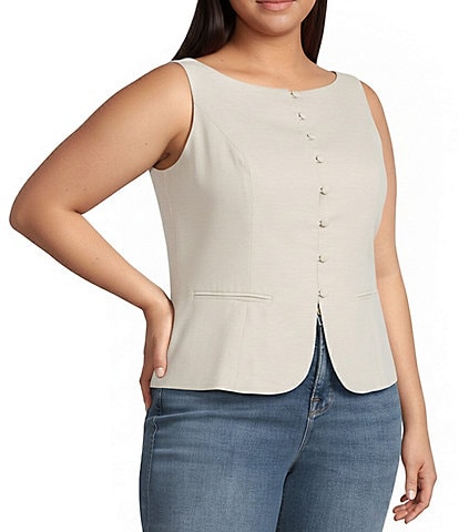 Lucy Paris Plus Taylor Linen Blend Round Neck Sleeveless Coordinating Vest Top