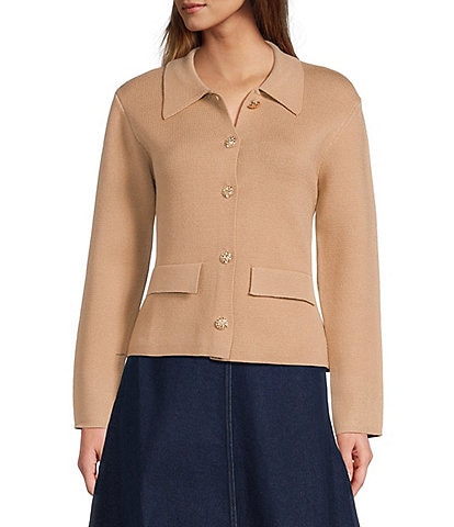 Lucy Paris Point Collar Long Sleeve Button Front Cardigan