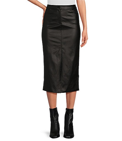 Lucy Paris Raleigh Coated High Rise Front Slit Midi Skirt