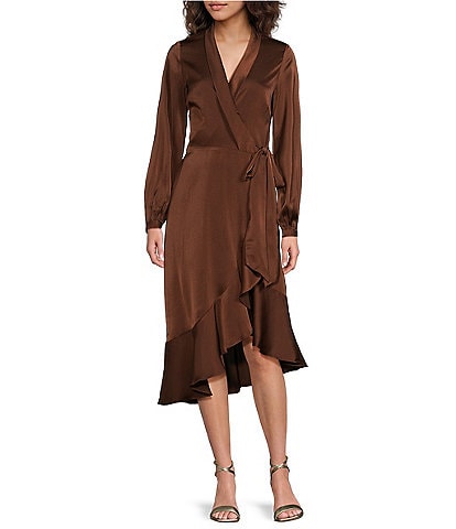 Lucy Paris V-Neck Long Sleeve Wrap Midi Dress