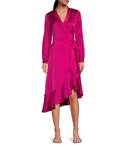 Lucy Paris V-Neck Long Sleeve Wrap Midi Dress