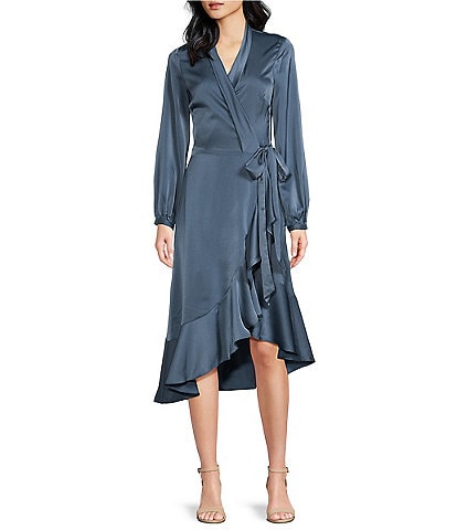 Lucy Paris V-Neck Long Sleeve Wrap Midi Dress