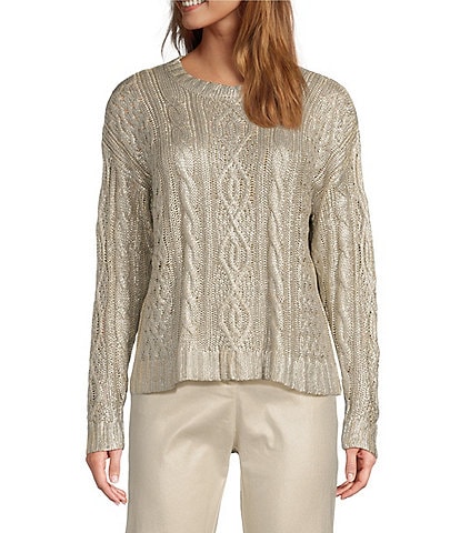 Lucy Paris Weylan Knit Metallic Crew Neck Long Sleeve Sweater