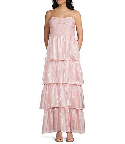 Lulus Bella Taffeta Tiered Sweetheart Strapless Neck Maxi Dress