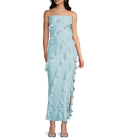 Lulus Freya Chiffon Strapless Square Neck Ruffle Maxi Dress