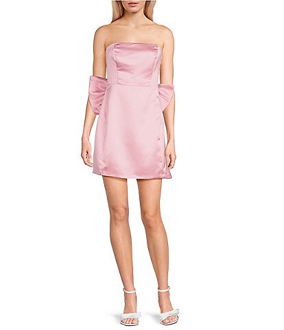 Lulus Satin Bow Strapless A-Line Mini Dress