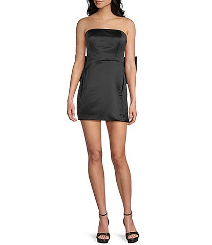 Lulus Satin Bow Strapless A-Line Mini Dress