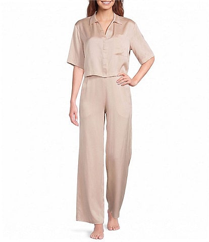 Lunya Washable Silk Collared Button Front Short Sleeve High Rise Pant Pajama Set