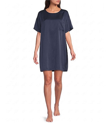Lunya Washable Silk Round Neck Short Sleeve Oversized Sleep Shirt