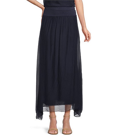 M Made in Italy A-Line Silky Midi Skirt