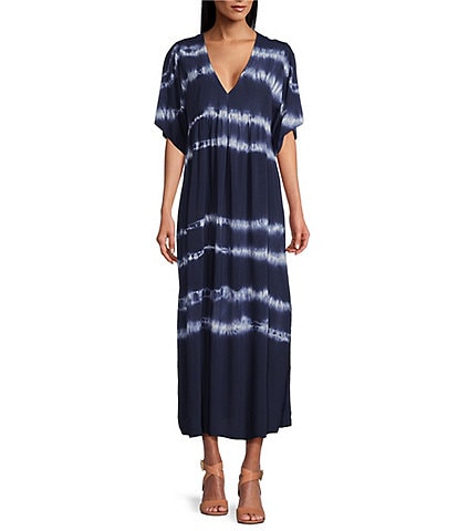 M Made in Italy A-Line Tie Dye V-Neck Maxi Dress