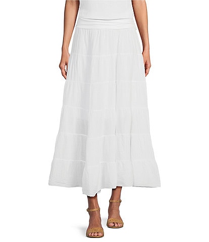 M Made In Italy Cotton Tiered A-Line Maxi Skirt