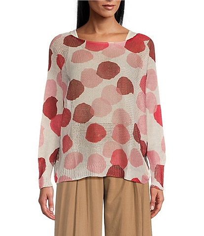 M Made in Italy Abstract Dot Print Long Sleeve Knit Top