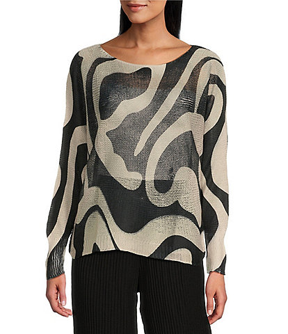 M Made in Italy Abstract Dot Print Long Sleeve Knit Top