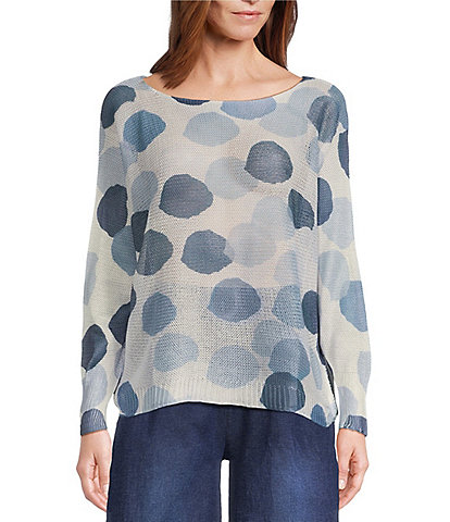 M Made in Italy Dot Print Long Sleeve Knit Top