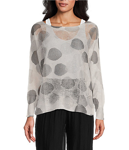 M Made in Italy Dot Print Long Sleeve Knit Top