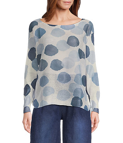 M Made in Italy Abstract Dot Print Long Sleeve Knit Top