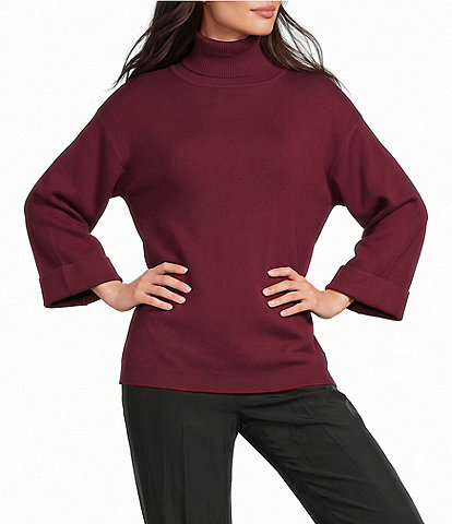 M Made in Italy Double Knit Turtle Neck 3/4 Sleeve Sweater Top