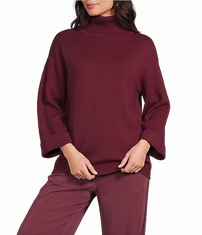 M Made in Italy Double Knit Turtle Neck 3/4 Sleeve Sweater Top