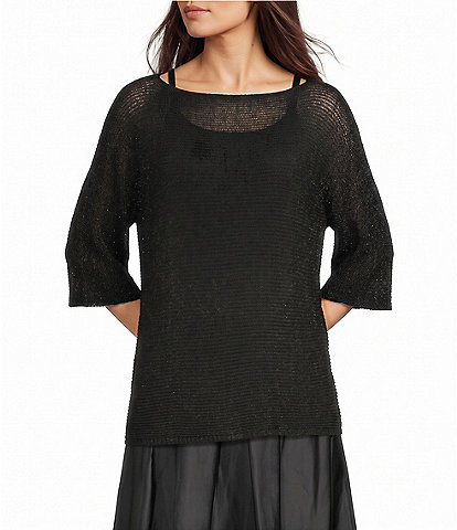 M Made in Italy Double Knit Turtle Neck 3/4 Sleeve Sweater Top