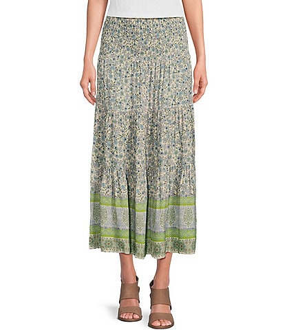 M Made In Italy Floral Print A line Maxi Skirt