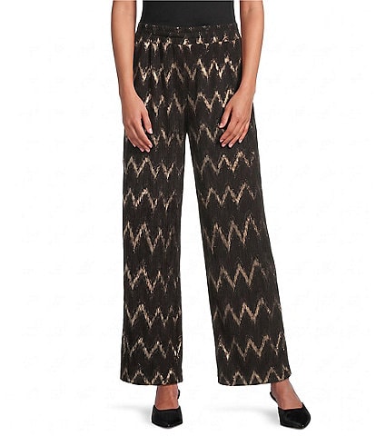 M Made in Italy Knit Foil Chevron Print Pull-On Pants