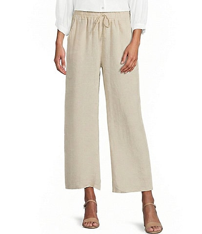 M Made In Italy Linen Straight Leg Drawstring Pants
